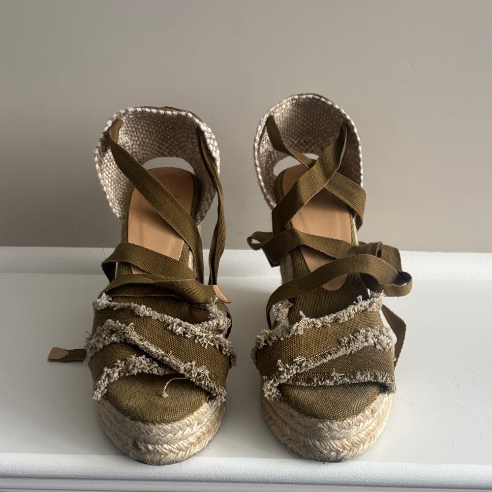 Castaner Olive Green Canvas Espadrille Wedge Sandals